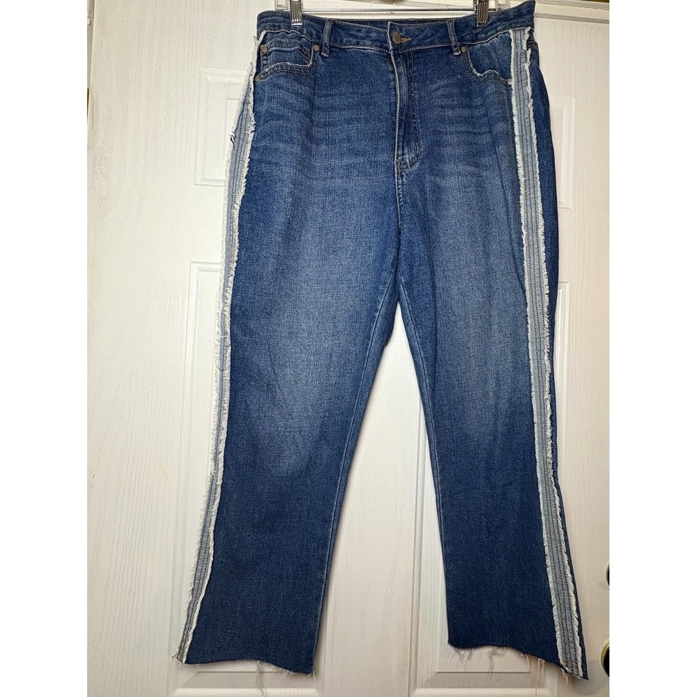 Versona Jeans Womens‎ Size 14 Blue Denim Modern Side Stripes Skinny Raw Hems